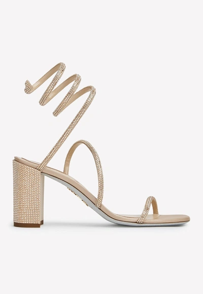 René Caovilla Cleo 80 Crystal-embellished Sandals In Beige