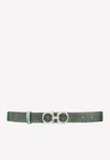 Ferragamo Double Gancini Buckle Belt In Calf Leather In Green