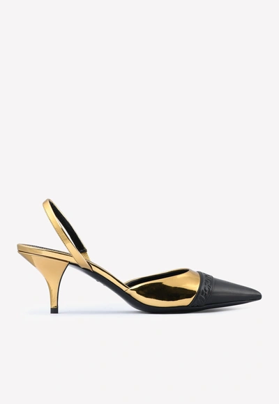 Tom Ford 65 Cap Toe Slingback Pumps In Mirror Leather In Gold