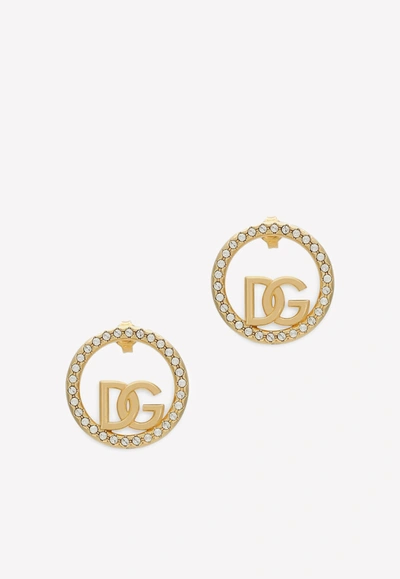 Dolce & Gabbana Crystal-embellished Logo-detail Drop Earrings In Gold