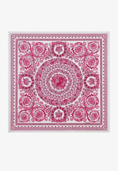 Versace Barocco Silk Scarf In Pink