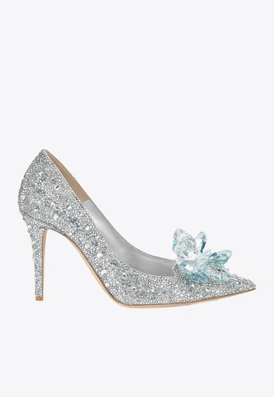 Jimmy Choo Alia 85 Embellished Pumps In Silver