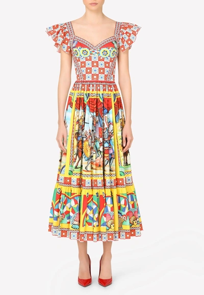 Dolce & Gabbana Carretto Print Cotton Poplin Bustier Dress In Multicolor