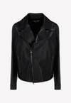 Tom Ford Asymmetric Zip Biker Jacket In Leather In Black