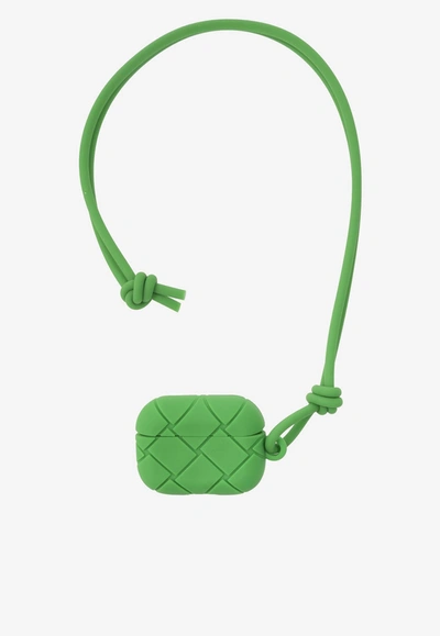 Bottega Veneta Airpods Pro Intreccio Silicon Case With Strap In Pistachio