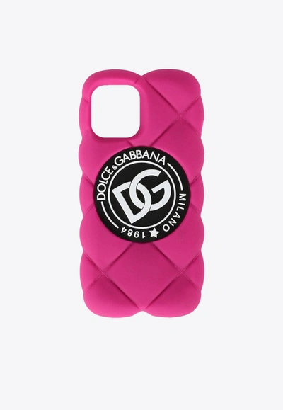 Dolce & Gabbana Dg Logo Quilted Iphone 12 Pro Rubber Case In Fuchsia