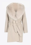 Sofia Cashmere By Dale Dressin Fox Fur Trimmed Belted Wool Coat In Beige
