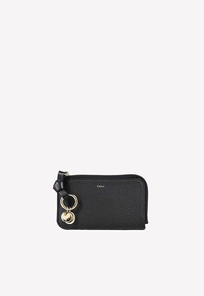 Chloé C' Logo Leather Zip Cardholder In Black