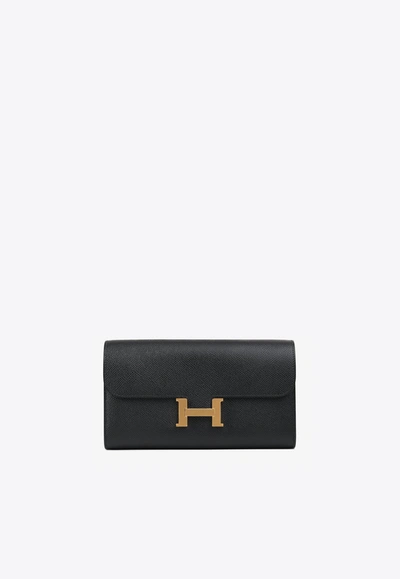 Pre-owned Hermes Constance To Go Wallet In Black Epsom With Gold Hardware