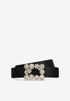 ROGER VIVIER FLORAL CRYSTAL BUCKLE BELT IN SATIN,RCWC0AD0100RS0B999 RASO