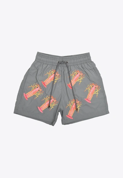 Les Canebiers All-over Lobster Swim Shorts In Grey In Gray
