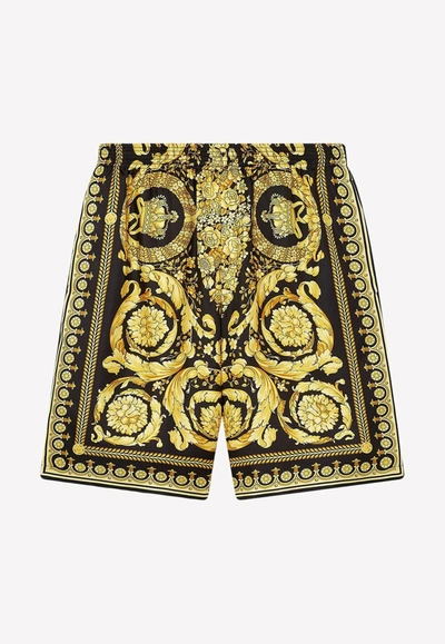 Versace Barocco Print Bermuda Shorts In Yellow