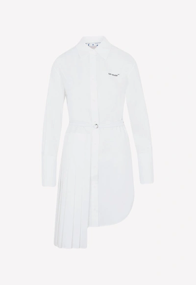 OFF-WHITE ASYMMETRIC DIAGONAL STRIPE SHIRT DRESS,OWDB280C99FAB001-0110 WHITE BLACK