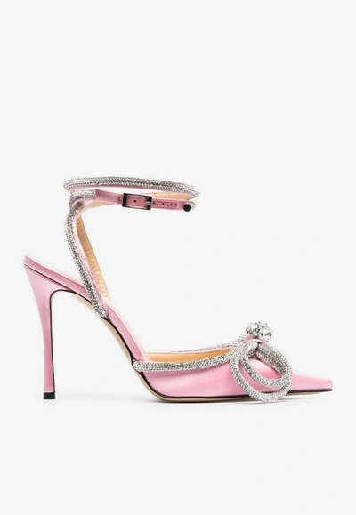 Mach & Mach 105 Double Bow Crystal-embellished Satin Pumps In Pink