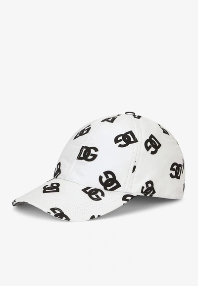 Dolce & Gabbana Dg Print Nylon Baseball Cap In Monochrome