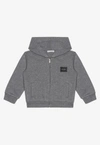 Dolce & Gabbana Logo Zip-up Cotton Sweatshirt Hoodie In Gray