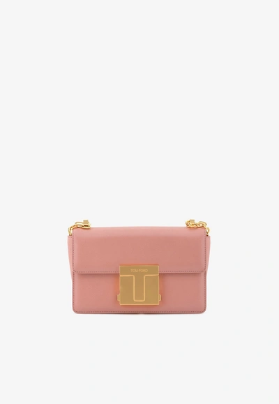 Tom Ford Chain Shoulder Bag In Grained Leather In Pink