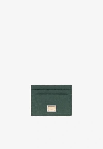 Dolce & Gabbana Calfskin Cardholder With Dg Logo In Green