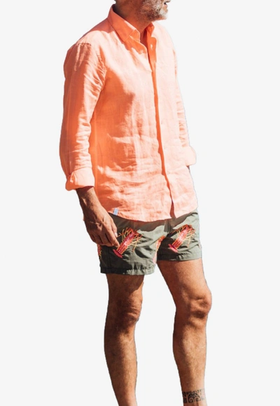 Les Canebiers All-over Lobster Swim Shorts In Khaki In Green
