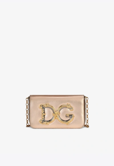 Dolce & Gabbana Dg Girls Nappa Mordore Leather Chain Clutch In Gold 1