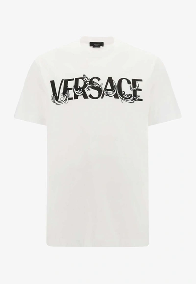 Versace Baroque Logo Print T-shirt In White