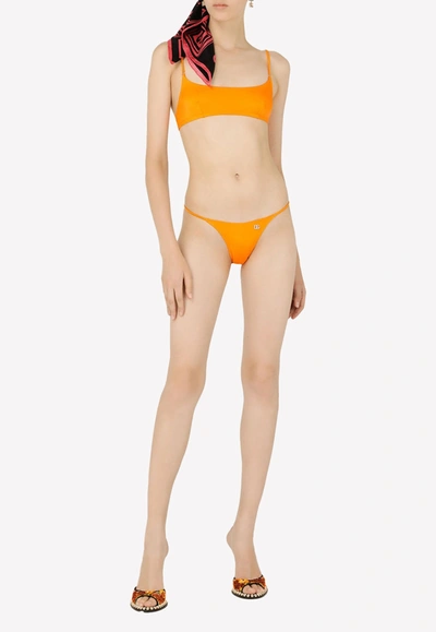 Dolce & Gabbana Bralette Bikini With Metal Logo In Orange