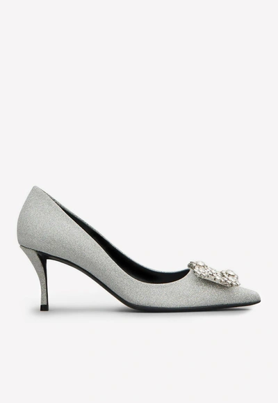 Roger Vivier Flower Buckle Pumps In Silver