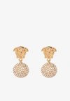 VERSACE CRYSTAL EMBELLISHED MEDUSA DROP EARRINGS,1009252 1A00621 4J090