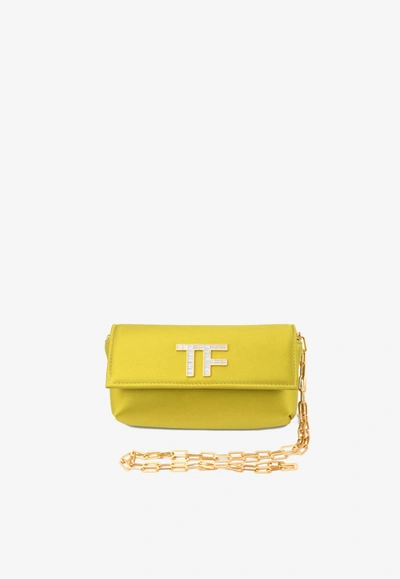 Tom Ford Crystal Tf Satin Clutch In Mustard