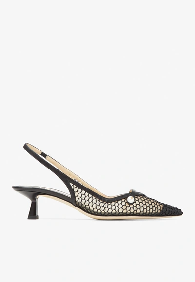 JIMMY CHOO AMITA 45 SLINGBACK PUMPS IN MESH,AMITA 45 NHD BLACK/BLACK