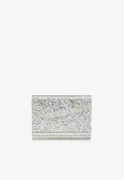 Jimmy Choo Candy Glittered Clutch Bag In Metallic