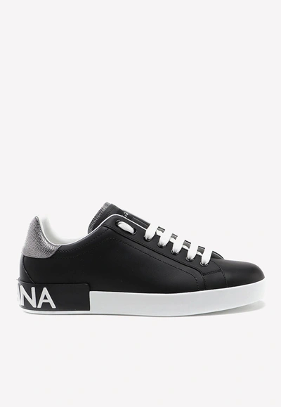 Dolce & Gabbana Calfskin Portofino Low-top Sneakers In Black