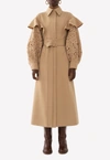 CHLOÉ BELTED WOOL TRENCH COAT WITH RUFFLE DETAIL,CHC22AMA02070278 PEARL BEIGE