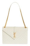 Saint Laurent Monogram Ysl V-flap Large Tri-quilt Envelope Chain Shoulder Bag - Golden Hardware In Crema Soft