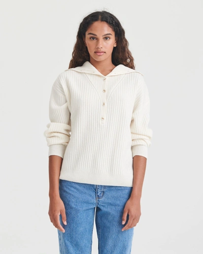 Naadam Merino Cashmere Ribbed Button Down Turtleneck In White
