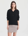Naadam Merino Cashmere Ribbed Button Down Turtleneck In Black