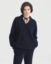 Naadam Merino Cashmere Open Neck Tunic Hoodie In Dark Navy