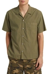 Frame Solid Cotton & Linen Short Sleeve Button-up Shirt In Old Green