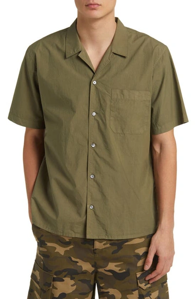 Frame Cotton Short Sleeve Button-up Camp Shirt In Old Green