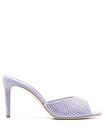 PARIS TEXAS 'HOLLY' LILAC MULES WITH TONAL RHINESTONE EMBELLISHMENT IN LEATHER WOMAN