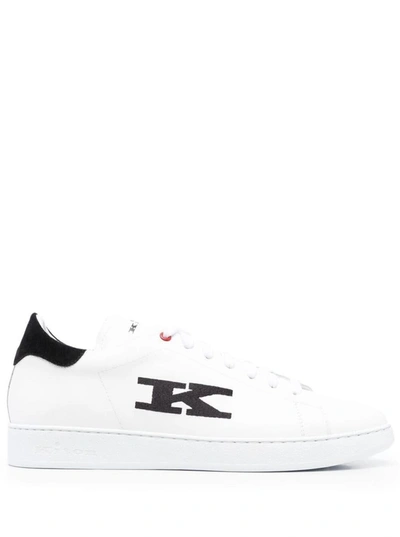 KITON BLACK AND WHITE SNEAKERS WITH LOGO AND CONTRASTING STITCHING IN LEATHER MAN