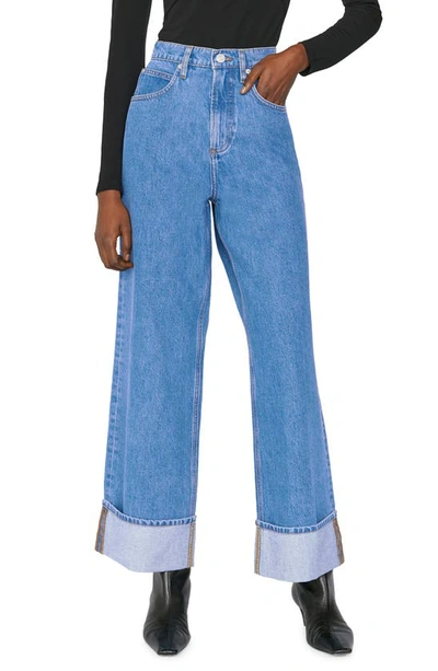 Frame High Rise Wide-leg Rolled Jeans In Blue