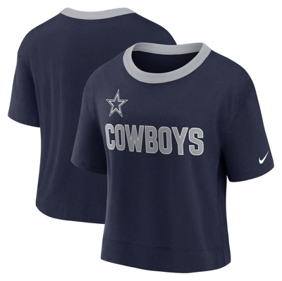 Nike Navy Dallas Cowboys High Hip Fashion Cropped Top In Navy