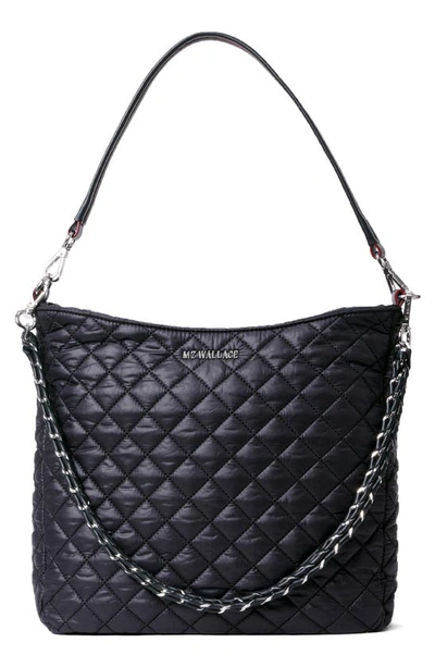 Mz Wallace Crosby Quilted Hobo Shoulder Bag In Black/gunmetal