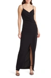 Lulus Sweetest Admirer Black Ruched Surplice Maxi Dress In Black