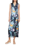 VINCE PAINTED BOUQUET SLEEVELESS SATIN WRAP DRESS