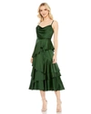 Mac Duggal Charmeuse Ruffle Tiered Spaghetti Strap Dress In Forest Green