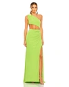 Mac Duggal Cut Out One Shoulder Ruched Back Gown In Spring Green