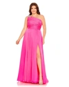 MAC DUGGAL DRAPED BEADED ONE SHOULDER FLOWY A LINE GOWN