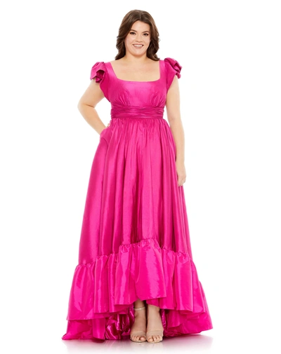 Mac Duggal Flutter Sleeve A Line High Low Ruffle Hem Gown In Magenta